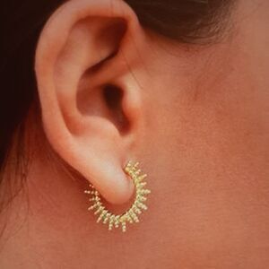 New‎ Gold Tone Sterling Silver Geometric Bead Hoop Earrings New